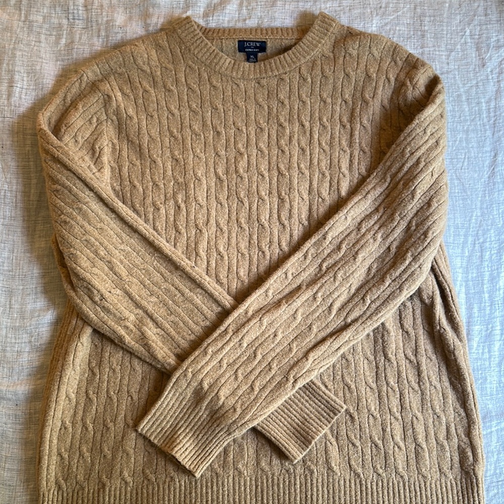 J. Crew Tan Cable Knit Crewneck Sweater
